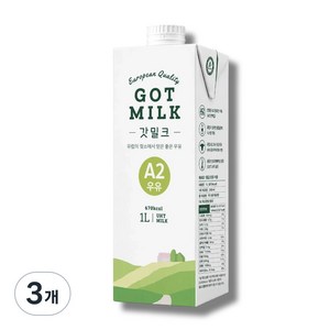 A2우유 갓밀크 3.8% 멸균우유, 3개, 1L
