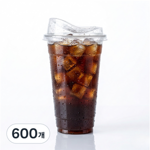 [98파이 아이스컵+롱톨리드]에코윌 일회용 테이크아웃 플라스틱PET컵 뚜껑포함, 600개, 600ml, 1세트
