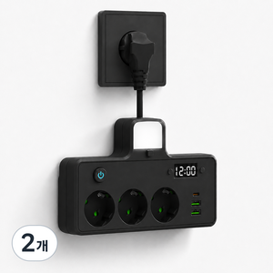 1PD+2USB T탭 다기능 확장형 멀티탭 안전도어 야간 무드등 탑재, 2개, 블랙-3구, 10cm
