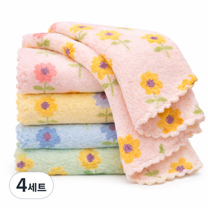 생활클릭 빨아쓰는 꽃무늬 극세사 행주 두꺼운 다용도 요술행주, 4세트