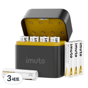 IMUTO 1.5V 리튬 배터리 건전지 충전지 충전기 세트 AA 3600mWh, 3세트, 8개입