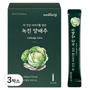 웰리어리 녹진 양배추 농축액 스틱 유기농 양배추즙 액기스, 3박스, 390g