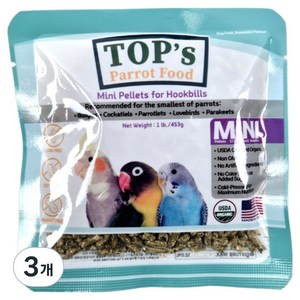 애니몰파크 탑스오가닉 유기농 미니 펠렛 중소형 앵무새 사료 먹이 모이 간식, 50g, 3개