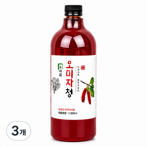 우리집 오미자청 국내산100% 오미자원액 오미자차 오미자엑기스, 1L, 1개입, 3개