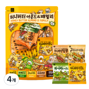 나라 허니버터 아몬드 패밀리 미니팩 4가지맛, 4개, 250g