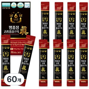 명품정 6년근 고려 홍삼 스틱 진 실속형 1포당 진세노사이드 18mg, 10g, 60개