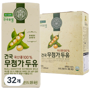 건국유업 국산콩 무첨가 두유, 190ml, 32개