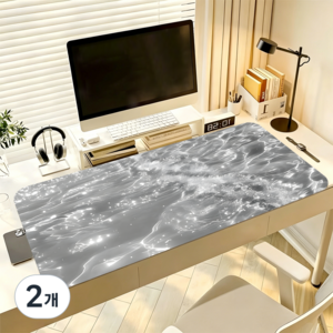 푸른 바닷물 사무용 게이밍 마우스 패드 300X800X3MM, 2개, 흑백 단색 물결 무늬
