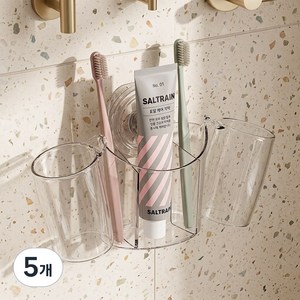 욕실 부착식 칸막이 수납 칫솔걸이 수납선반, 투명, 5개