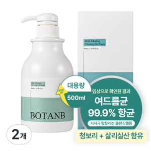 보탄비 약알칼리성 여드름 바하 클렌징폼 살리실산 판테놀 청보리젤클렌저, 2개, 500g