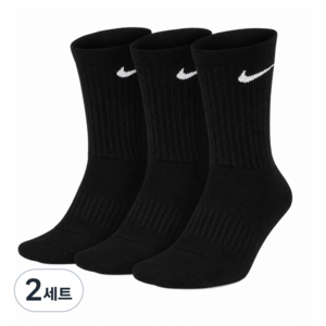 나이키 에브리데이 쿠션 트레이닝 크루 삭스 장목 양말 SX7664-010, 블랙, 2세트