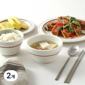 시라쿠스 쉐난고 카디날 레드 화이트 라인 빈티지 대접 12.5cm, 2개