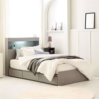 동서가구 이즈 카이 1단 3서랍 LED 수납침대 프레임 단품 방문설치, 그레이