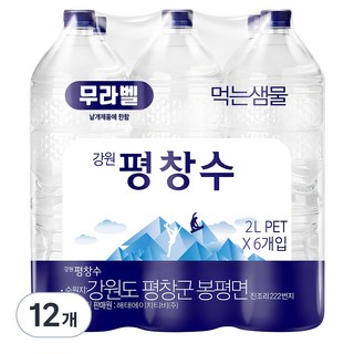 평창수 무라벨 생수, 2L, 12개