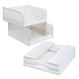 OLIVING 可折疊滑動式收納盒, 白色, 4個