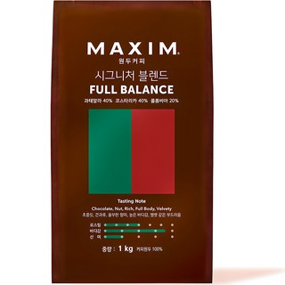 맥심 원두커피 시그니처 블렌드 풀 밸런스, 홀빈(분쇄안함), 1kg, 1개