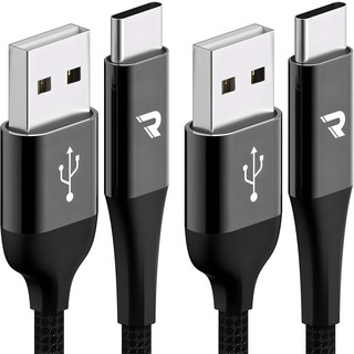 Rolantech Type-C 金屬高速充電編織傳輸線, 黑色, 2個, 2.4m