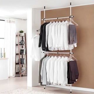 LIVING HAPPY 頂天立地可調式雙層衣架, 黑色