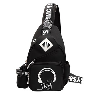 BUBBLYDAY夜光印花率性斜背包, 黑色