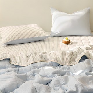 SHEZ HOME Baking系列簡潔甜美細格紋薄被+枕套組
