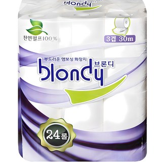 브론디 3겹 물에 녹는 고급 천연펄프 롤 화장지, 30m, 24개입, 1개