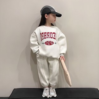 JOYMULTI 童款紅色拼字大學T運動褲套裝