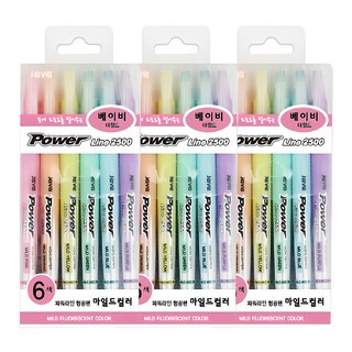 자바펜 파워라인 형광펜 6색 세트, 베이비마일드, 18개