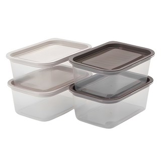 나인웨어 모던 바로밥 전자레인지 사각용기 세트, 1개, 아이보리 540ml (2P) + 그레이 540ml (2P)