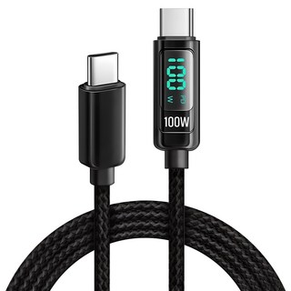 홈플래닛 E-Marker IC 칩셋 디스플레이 C to C PD 100W 초고속충전 케이블, 2m, 블랙, 1개