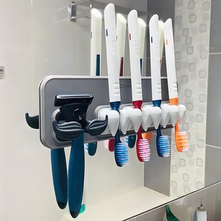 실리바스 실리콘 흡착 패밀리 면도기걸이 1구 + 칫솔걸이 4구 세트 A, 혼합색상, 1세트