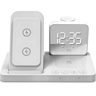 유엠투 애플워치 & 갤럭시워치 4in1 고속 무선 충전기 탁상 알람시계, 화이트, 1개