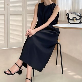 afinar 女款A字圓領背心連身裙, 黑色
