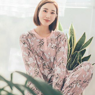 디에스디에스도씨 여성용 피치기모 플라워 라운드형 잠옷 상하의 세트