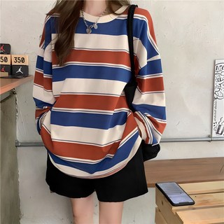 immong 女款Almo三色寬鬆條紋長袖T恤