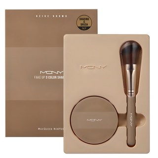 MACQUEEN NEWYORK Fake Up三色修容餅 9g+修容刷組, Beige Brown(修容餅), 1組
