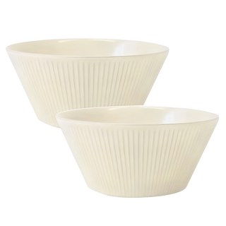 ssueim 線條壓紋陶瓷麵碗, 奶油色, 2個
