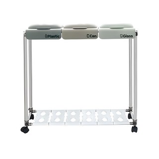 LIVING HAPPY 可移動按壓式三格回收分類收納架, 按壓蓋(灰色+暖灰色+開心果綠)