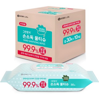 GREEN FINGER 綠手指 手部清潔掀蓋式濕紙巾, 30張, 10個