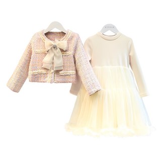 Miso Papa 女童羅曼史粗花呢外套 + 洋裝套組