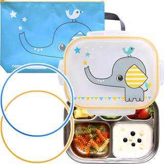 리틀미 유아용 실리콘 추가 스텐 식판 세트, 옐로우 + 블루(엘리펀트), 스텐식판 + 추가 실리콘 2p + 가방, 1개