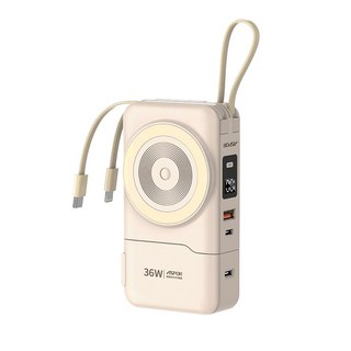 ASPOR 拆拆充10000mAh七合一行動電源 (36W快充 無線充電 自帶線), 奶茶