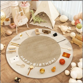 水晶絨圓形抓週地墊 卡其無印風(直徑100CM)