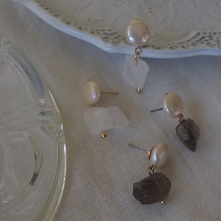珍珠不規則原石耳環 金色耳飾 氣質時尚款
