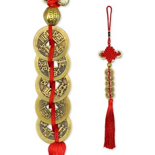 五帝錢吊飾 五帝錢掛飾 古錢幣吊飾 風水掛飾 招財 避邪 保平安, 金屬, 1套