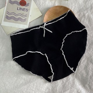 午夜衣櫥 純棉內褲 女生內褲 半包臀內褲 日系甜美內褲 透氣舒適, 黑-L