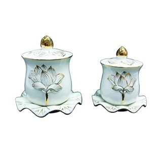 現貨 弘喧 描金供杯 蓮花 荷花 聖水杯 陶瓷 佛前 佛堂用品 茶杯 單座 佛水杯 花杯 觀音 菩薩 白玉 瓷器, 描金