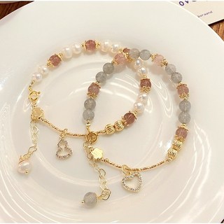 超仙甜美草莓晶珍珠雙層手鍊：氣質串珠手飾，輕奢風格手環