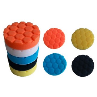 汽車打蠟拋光海綿組(5入) 六角壓痕自黏式 拋光磨盤 打蠟盤, 隨機五色六角壓痕款海綿