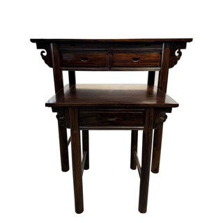 弘喧 雞翅木實木圓角仿古神桌/案桌 兩件組, 棕色