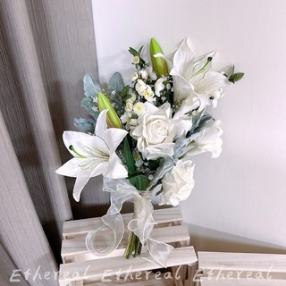 ONEDAY 白色系仿真手捧花 新娘捧花 外拍捧花 玫瑰 百合花, 白色